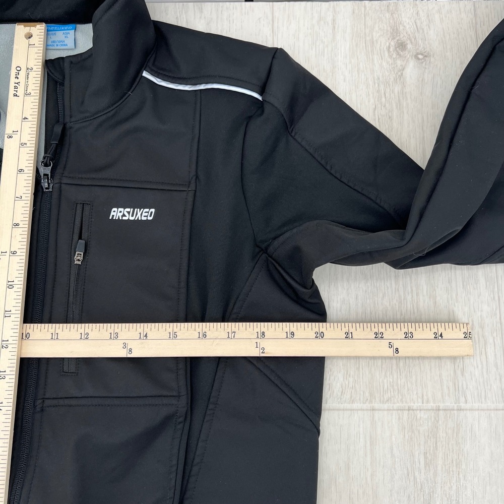 Arsuxeo Mens Black Softshell Cycling‎ Jacket Fleece Lined Reflective Size L - Picture 5 of 9